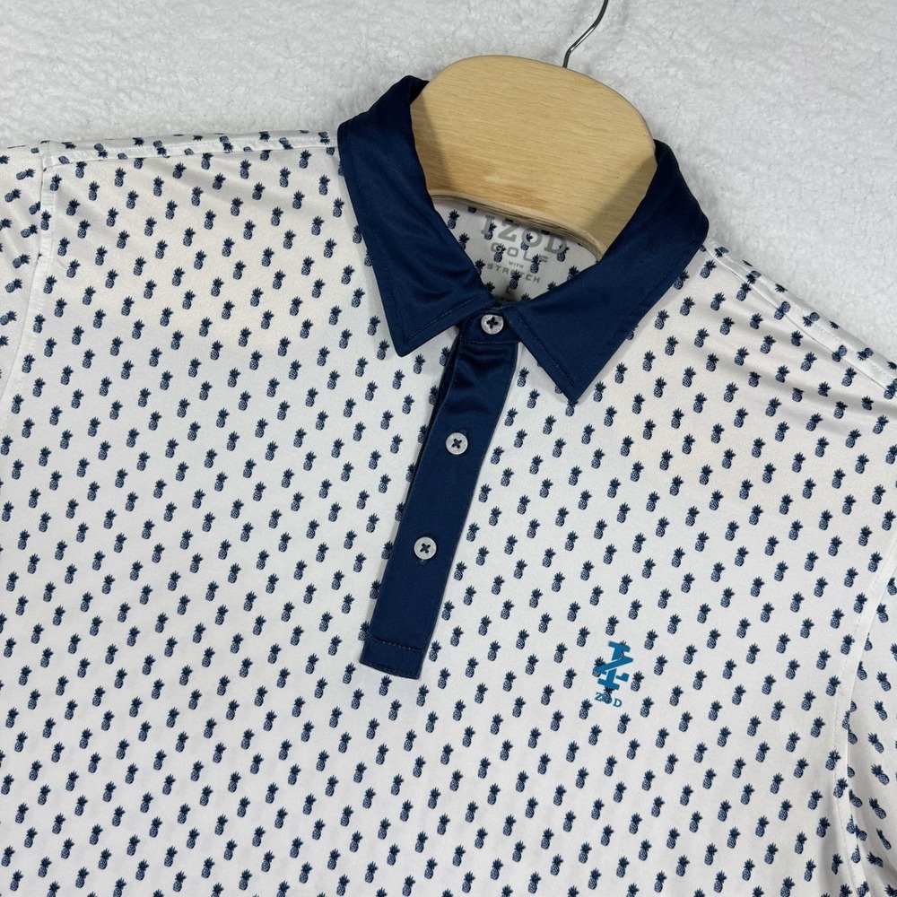 IZOD Golf Polo Shirt Mens L Pineapple Print Active Stretch Tennis Collared Logo